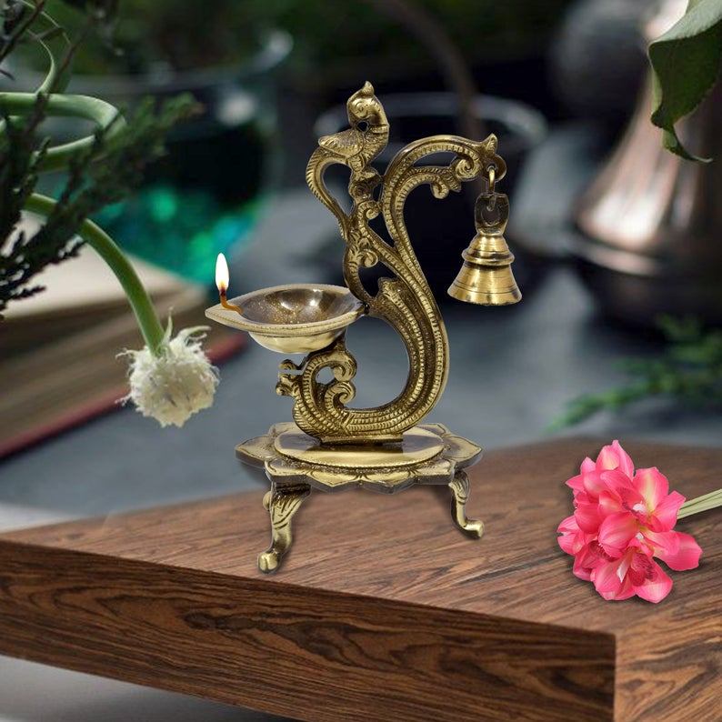 Buy Brass Diyas Online for Decoration, Peacock Designer Oil Lamp Table Diya