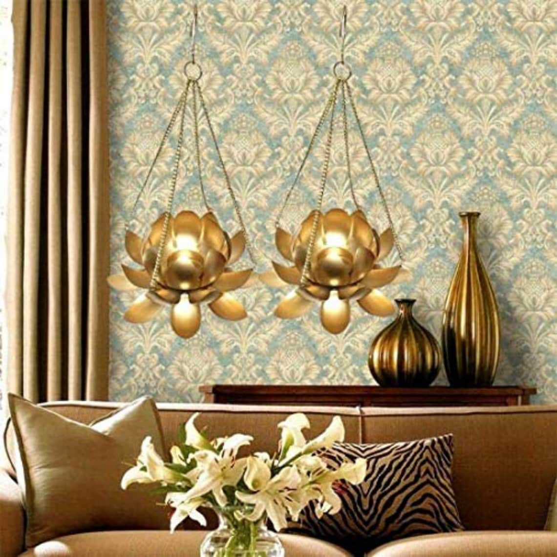 Buy Gold Lotus Decorative Wall Hanging Metal Tealight Holder