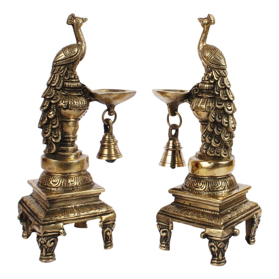 Buy Antique Designed Peacock Diya Oil Lamp In brass