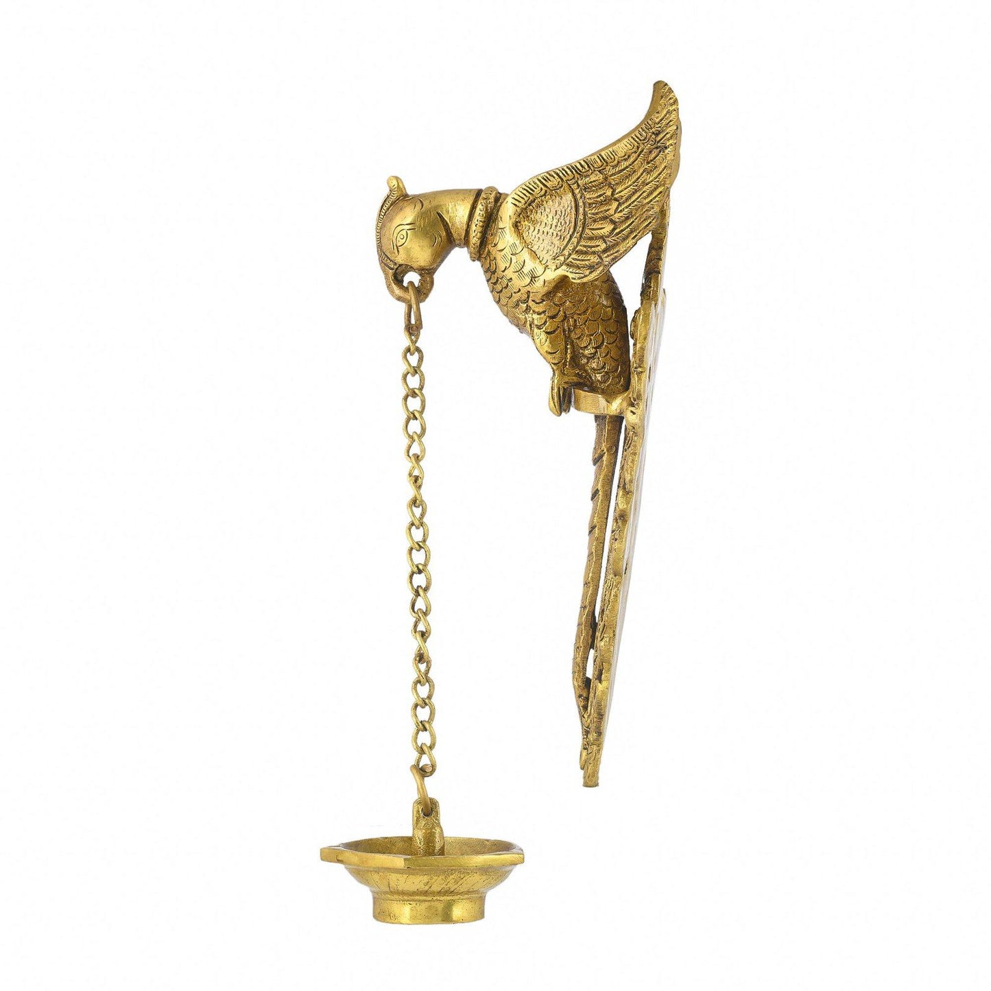 Buy Hanging Diya For Pooja Room, Antique Hanging Wall Mounted oil Lamp With Vintage Brass Bird Wall Art