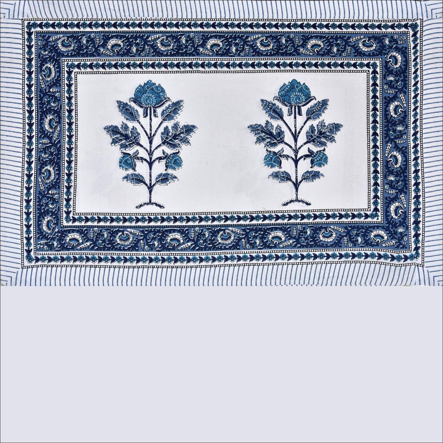 Blue Tree Design Cotton Jaipuri Bedsheet (Double Bed)