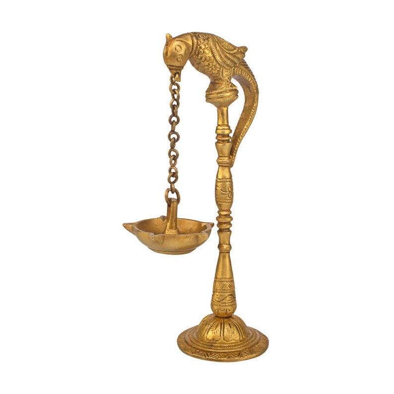 Buy Tabletop Oil Lamp Brass Parrot Diya For Pooja- Golden Color With Set of 2