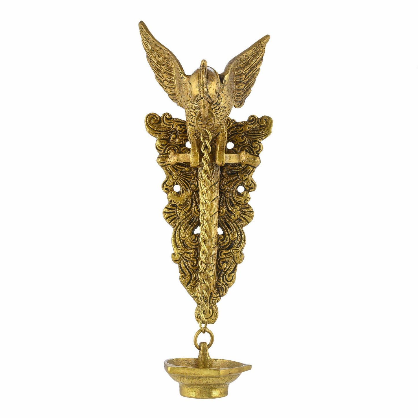 Buy Hanging Diya For Pooja Room, Antique Hanging Wall Mounted oil Lamp With Vintage Brass Bird Wall Art