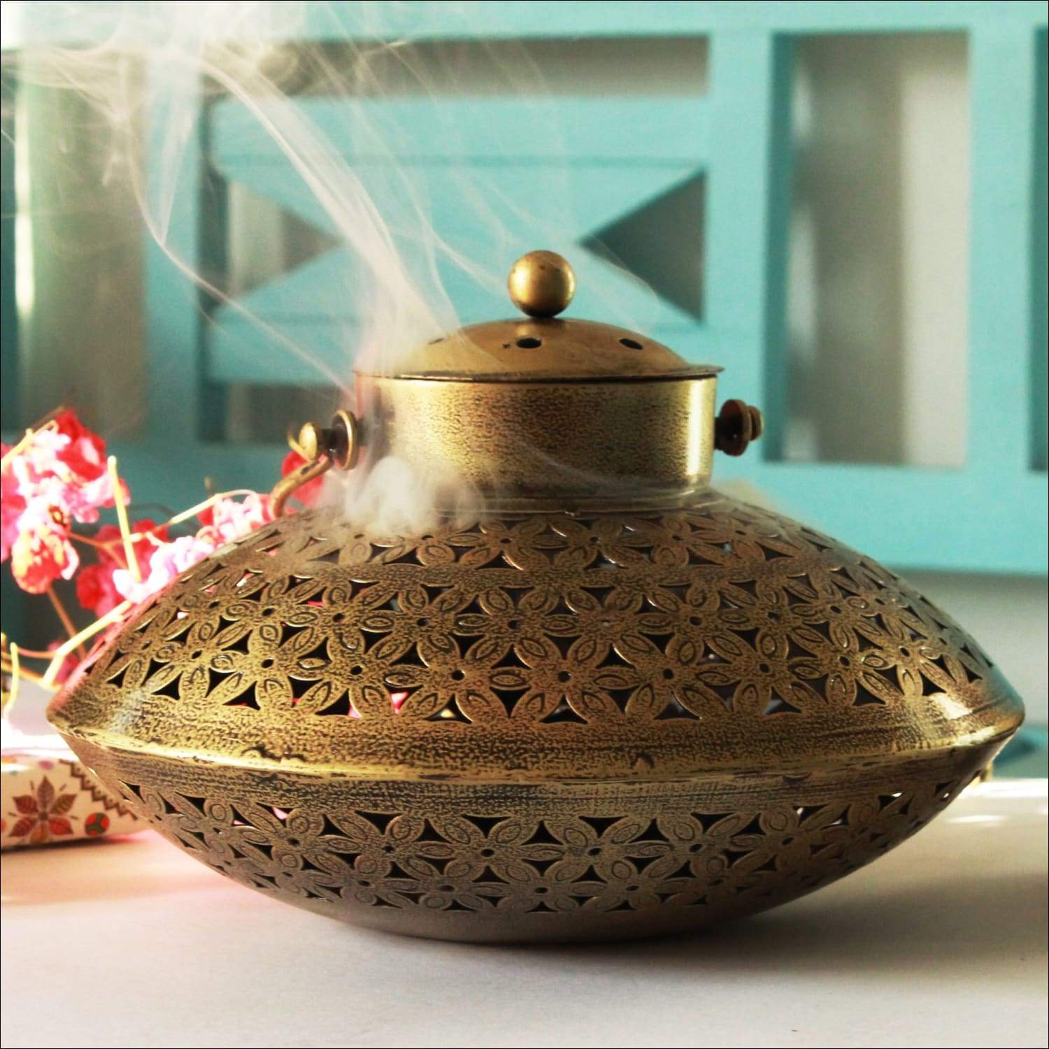 Buy Antique Metal Cone Incense Burner and Tea Light Holder With Wrough –