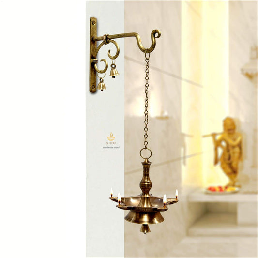 antique brass hanging oil lamp
