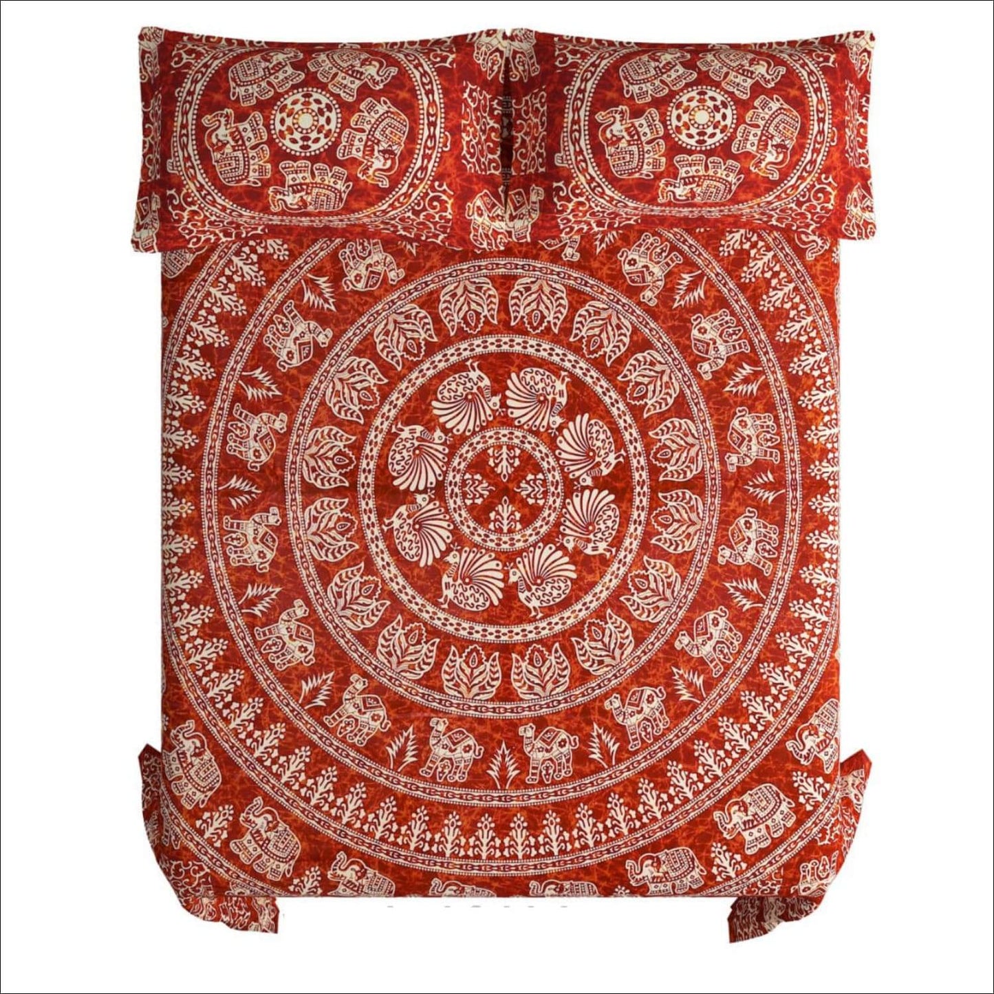 Rajasthani Elephant Cotton Jaipuri Bedsheet (Double bed)- Red