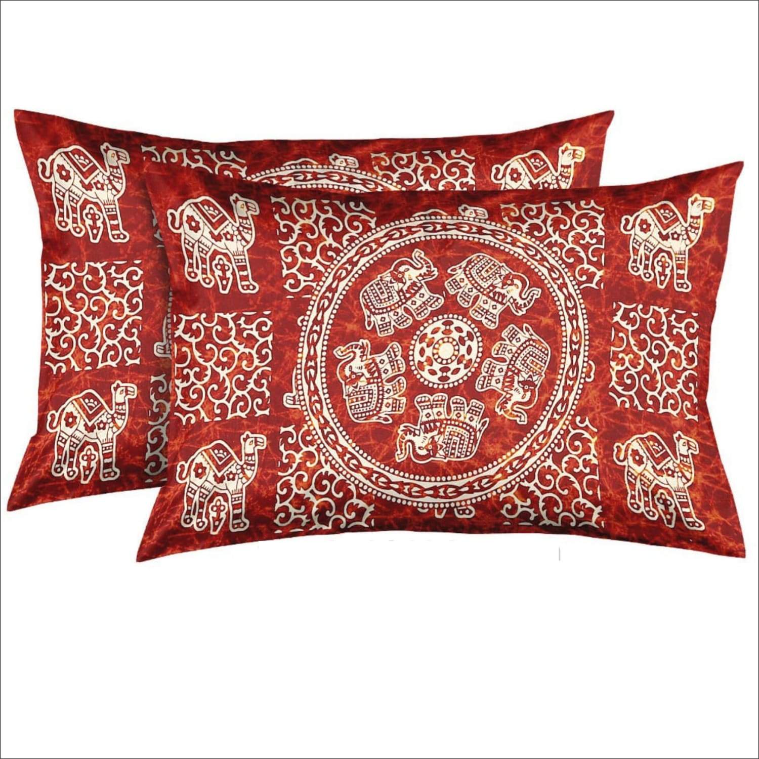 Rajasthani Elephant Cotton Jaipuri Bedsheet (Double bed)- Red